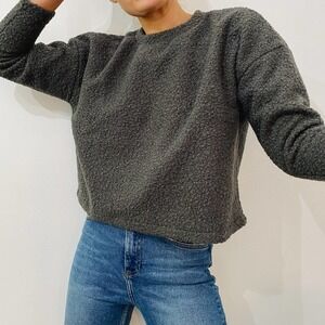 Grey Crewneck Popcorn Pullover Sweater